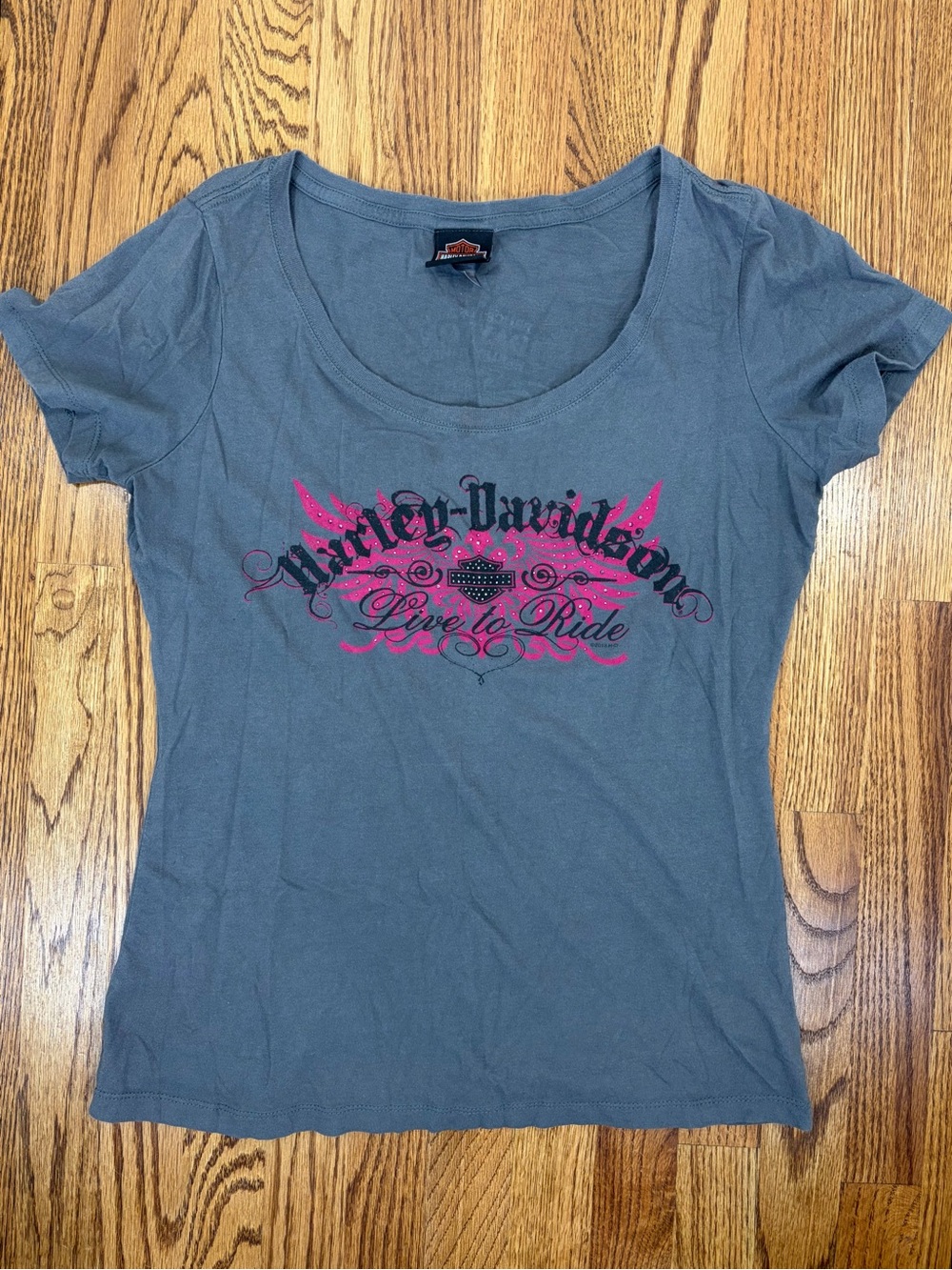Harley-Davidson® "Live to Ride" Gray Scoop Neck Tee (XL)